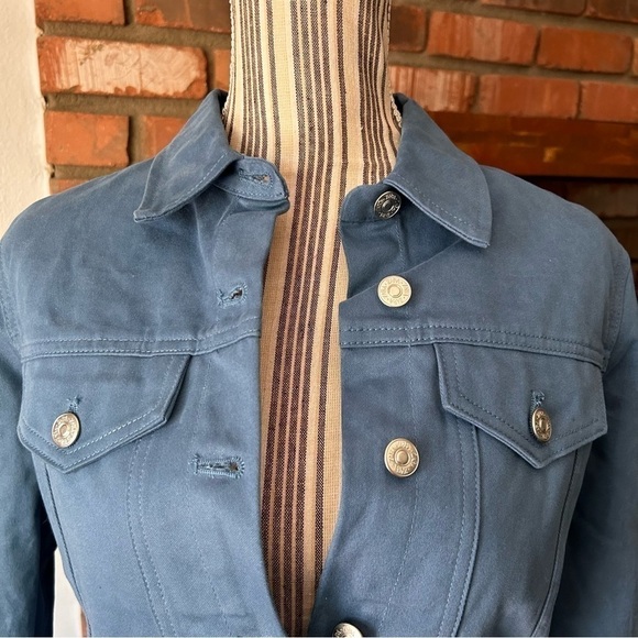 NWT ZARA Blue Coated Denim Button Down Utility Mini Dress Sz M - Picture 6 of 10